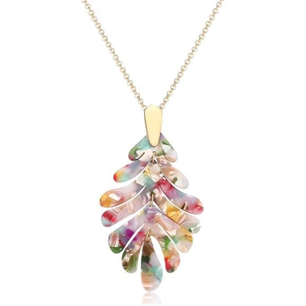 Acrylic Pendant necklace Earrings – Long Statement Leaf Charm Necklace Tortoise